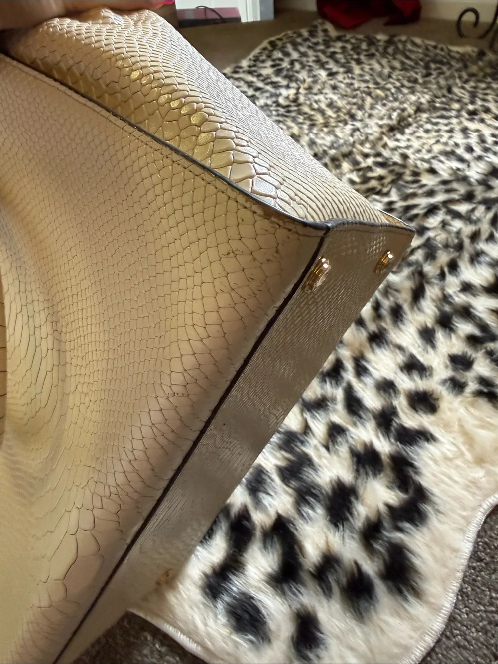 Henri Bendel Embossed Leather Satchel - Beige/Nude